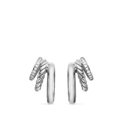 DY Mercer® Three Row Hoop Earrings in Sterling Silver with Diamonds, 21mm thumbnail 1