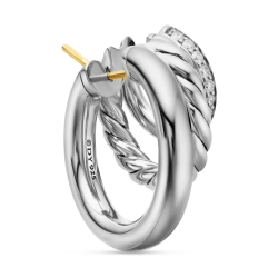 DY Mercer® Three Row Hoop Earrings in Sterling Silver with Diamonds, 21mm thumbnail 4