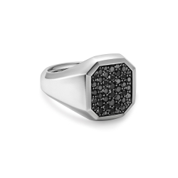 Streamline Signet Ring in Sterling Silver with Black Diamonds, 18mm thumbnail 1