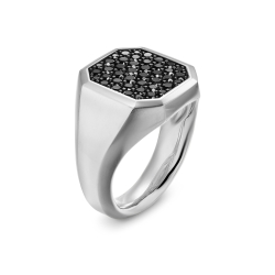 Streamline Signet Ring in Sterling Silver with Black Diamonds, 18mm thumbnail 2