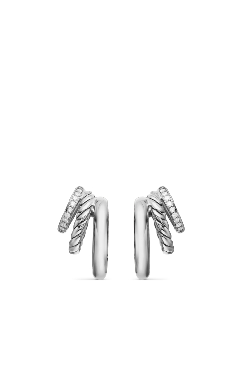 DY Mercer® Three Row Hoop Earrings in Sterling Silver with Diamonds, 21mm