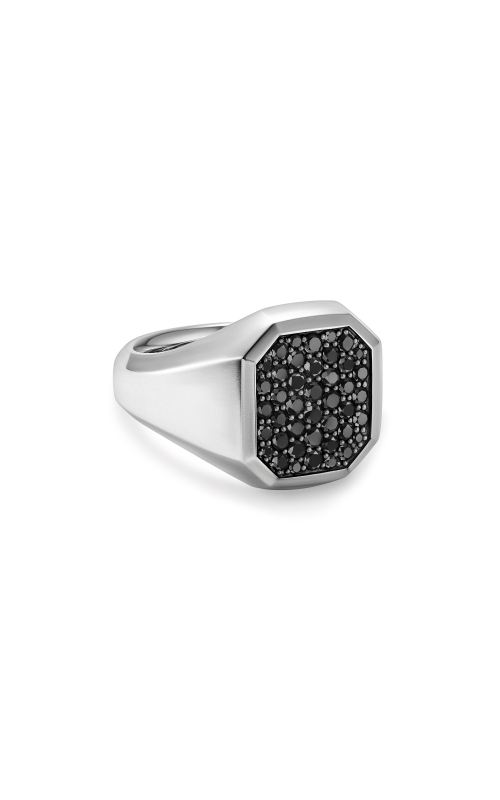Streamline Signet Ring in Sterling Silver with Black Diamonds, 18mm