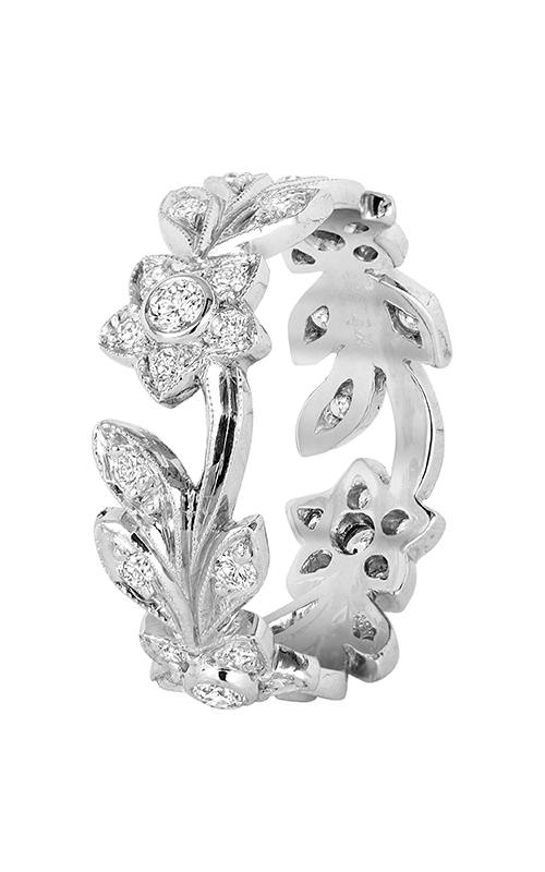 platinum floral ring with intricate details, featuring flower and leaf motifs adorned with sparkling diamonds