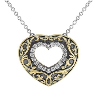 A vintage-inspired heart pendant from Jack Kelege with diamond details.