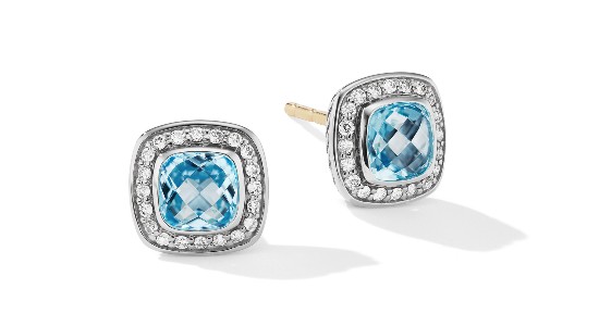 a pair of white gold and diamond blue topaz stud earrings