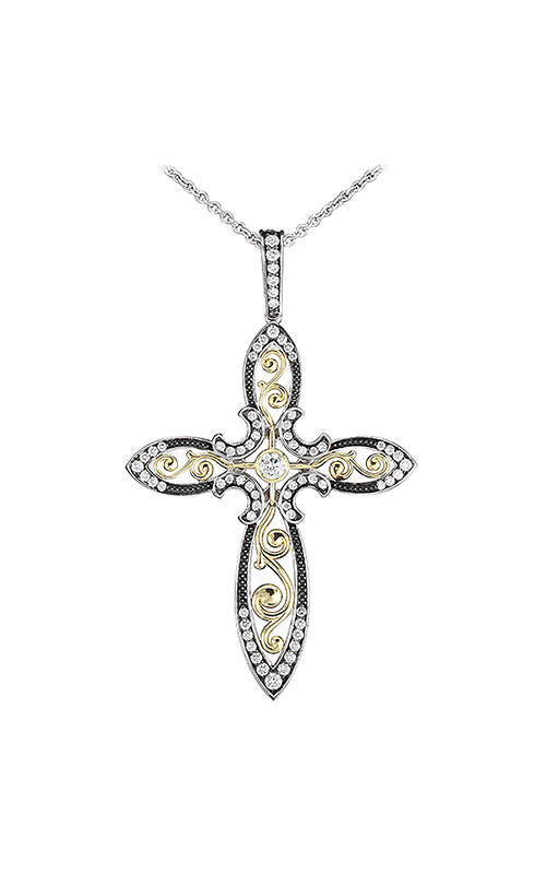 A mixed metal cross diamond necklace with rolo chain