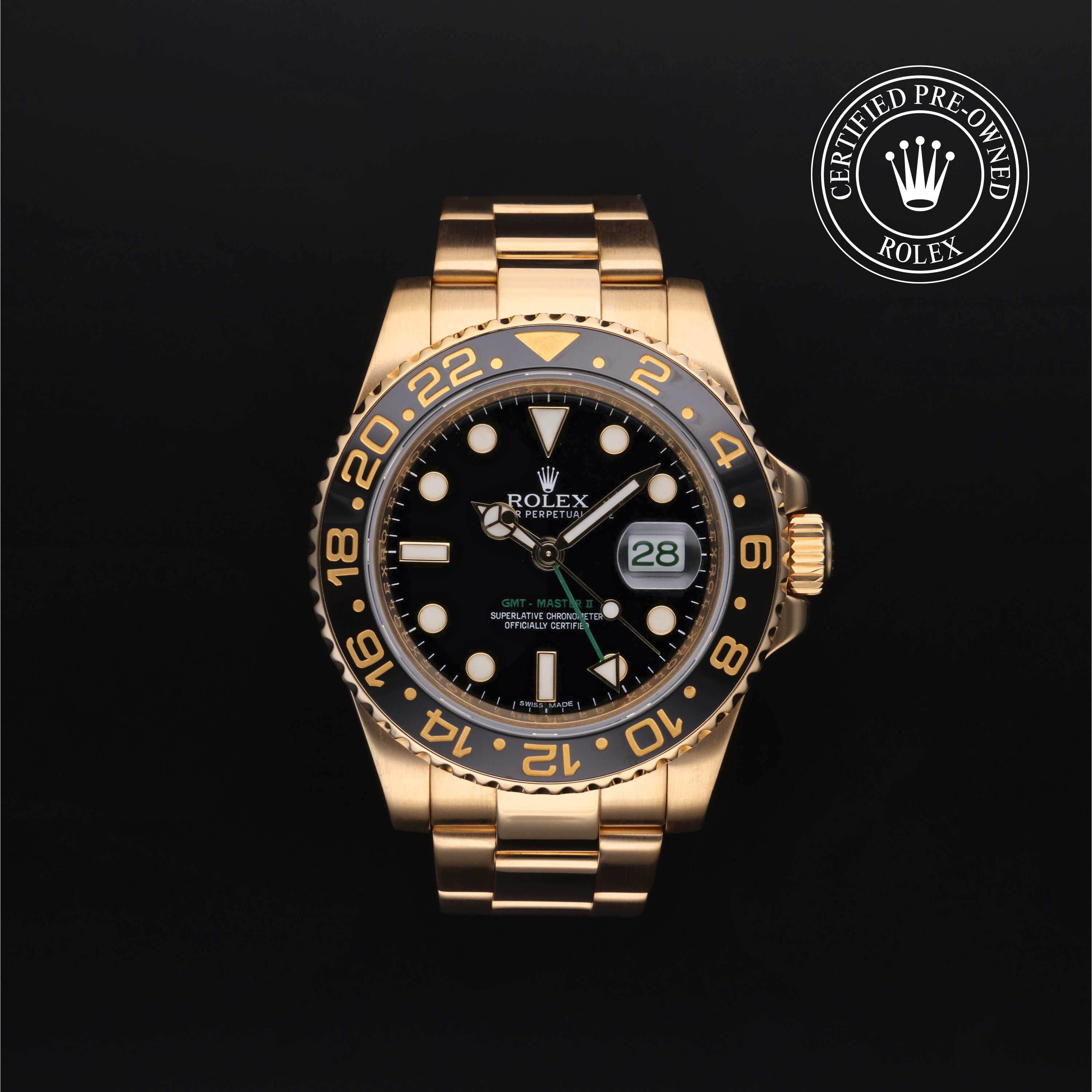 Rolex GMT-Master II in Gold 18 Carat Yellow M116718LN-0001 at Frank Adams Jewelers
