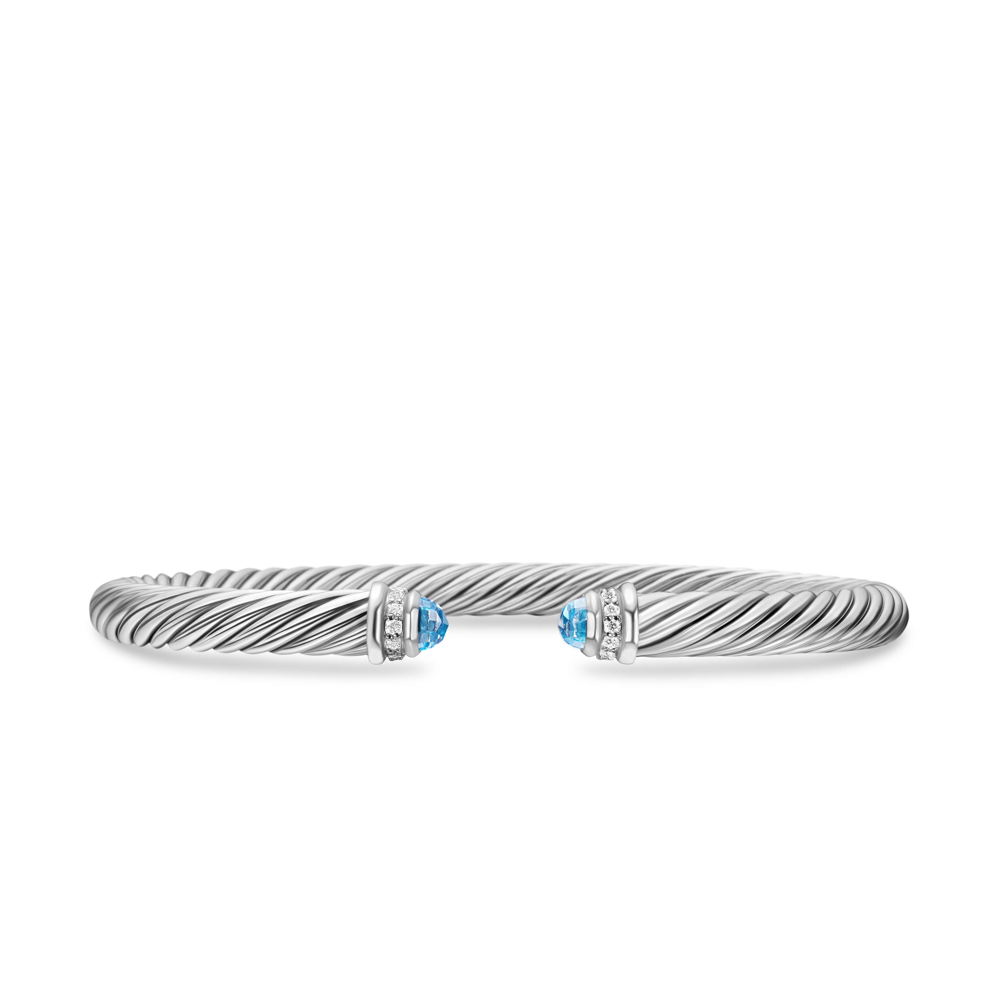 Classic Cable Bracelet in Sterling Silver with Blue Topaz and Diamonds, 5mm Classic Cable Bracelet in Sterling Silver with Blue Topaz and Diamonds, 5mm