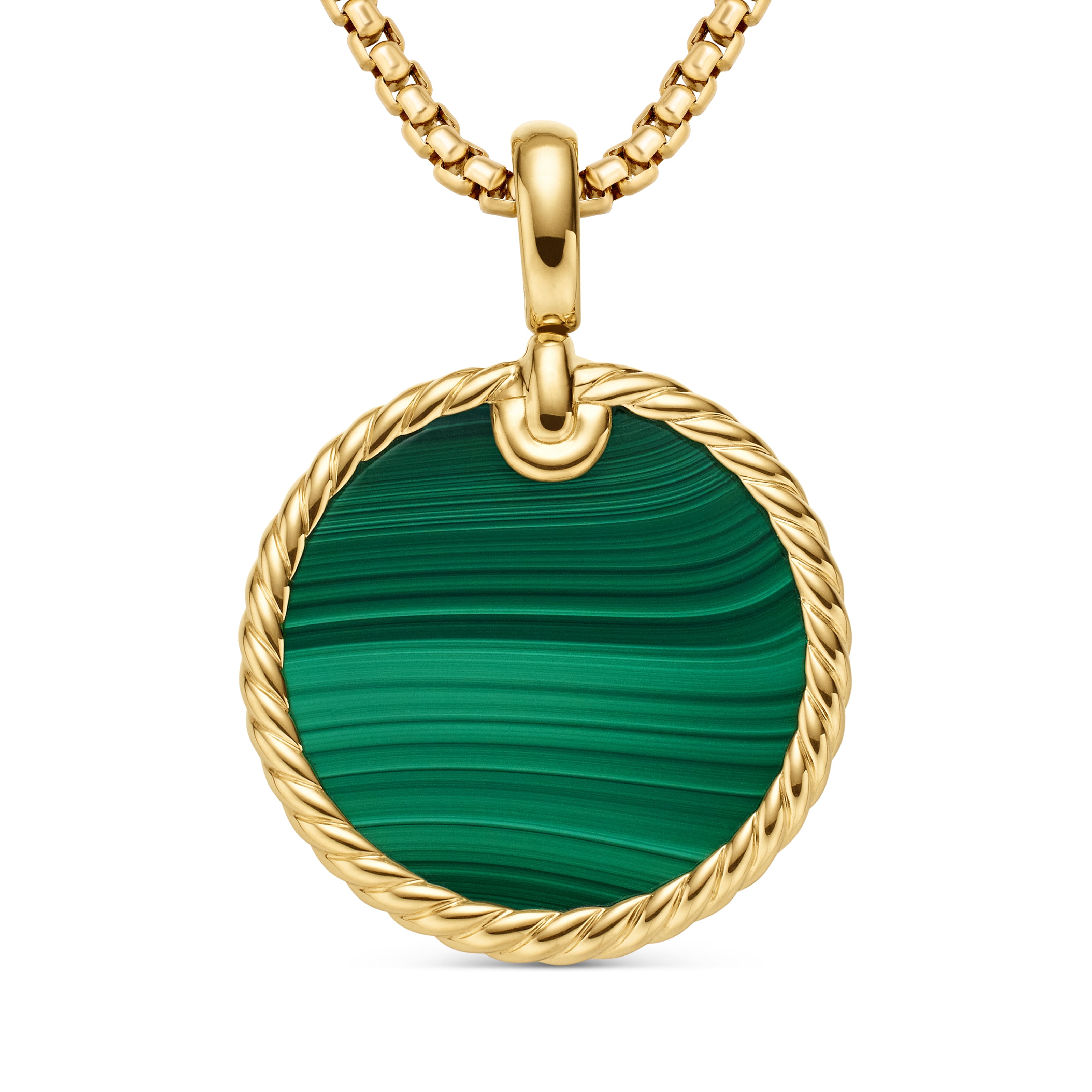 DY Elements® Disc Pendant in 18K Yellow Gold with Malachite, 24mm