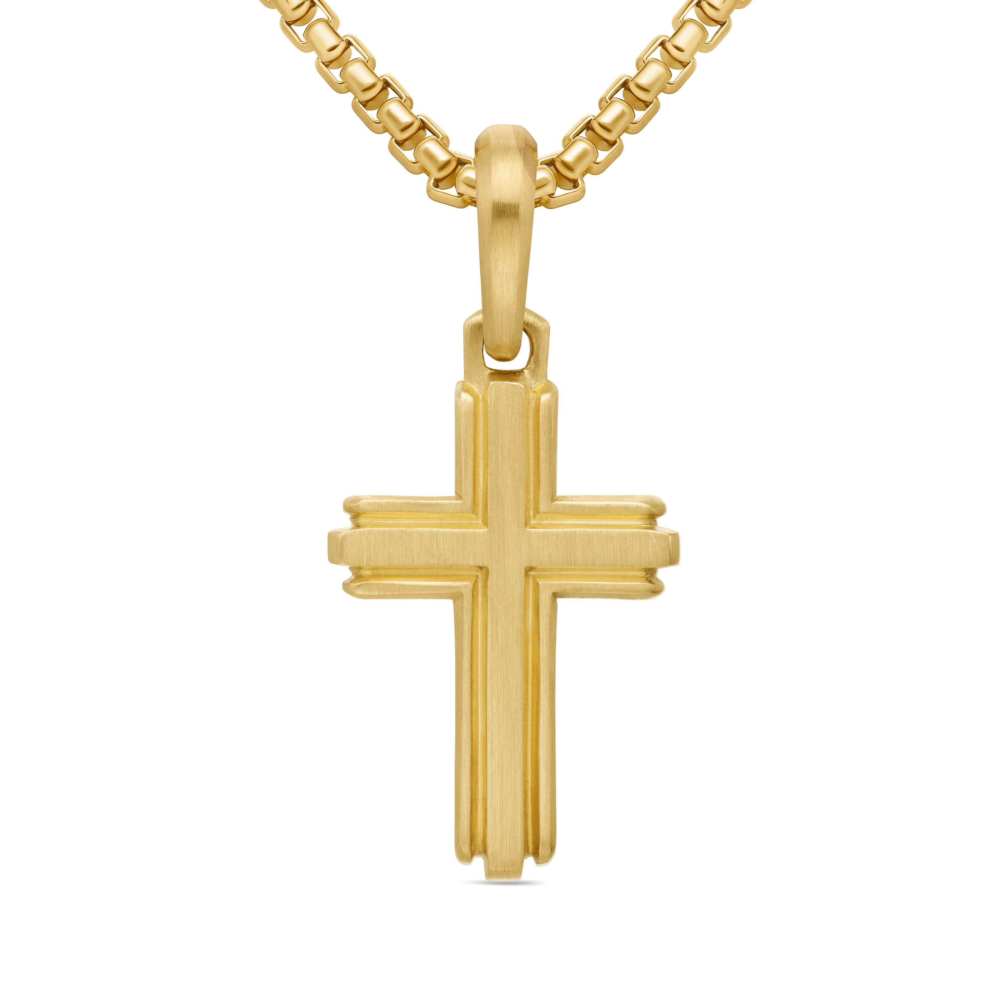 Deco Cross Pendant in 18K Yellow Gold, 27mm
