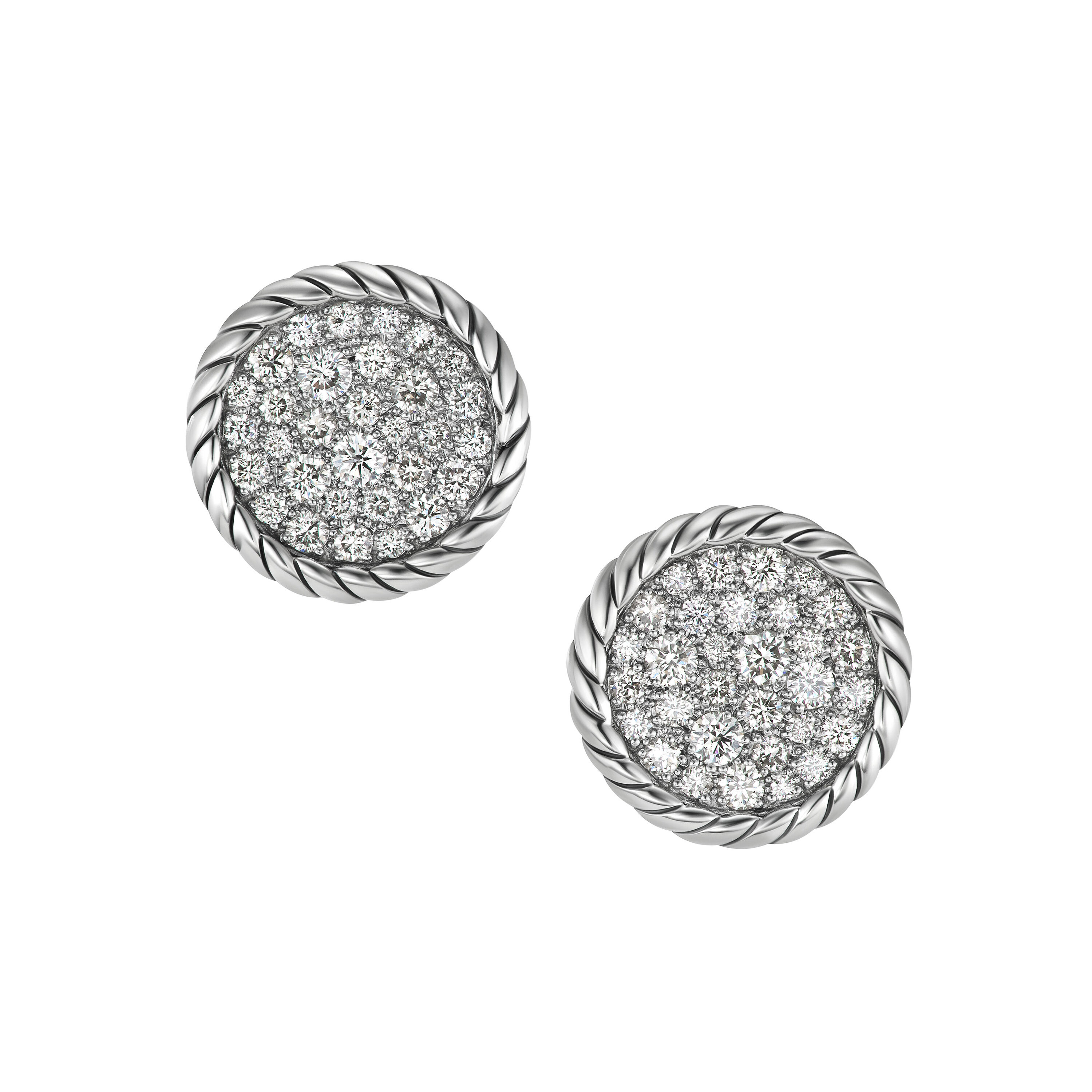 DY Elements® Button Stud Earrings in Sterling Silver with Diamonds, 13.6mm DY Elements® Button Stud Earrings in Sterling Silver with Diamonds, 13.6mm