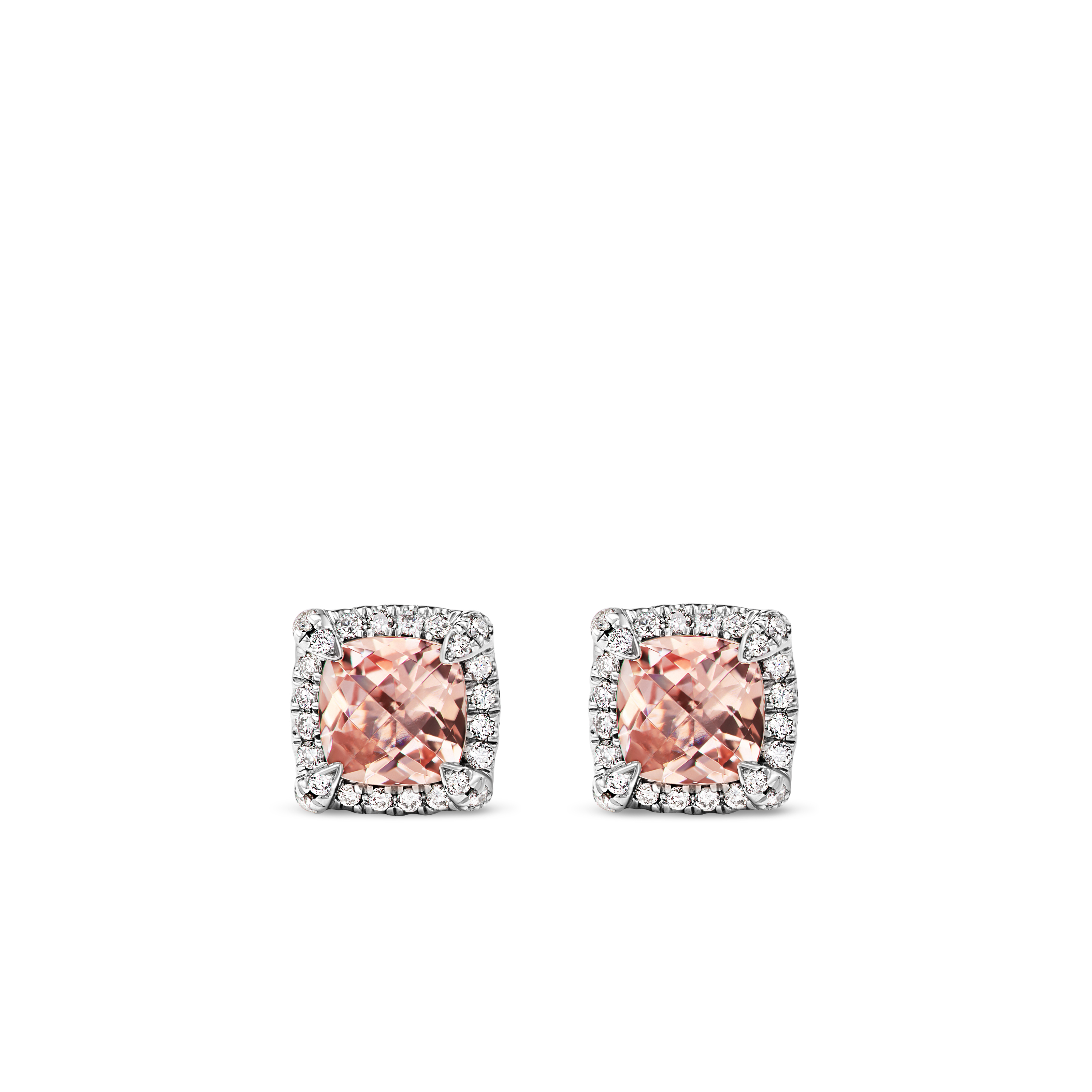 Petite Chatelaine® Pavé Bezel Stud Earrings in Sterling Silver with Morganite and Diamonds, 5mm