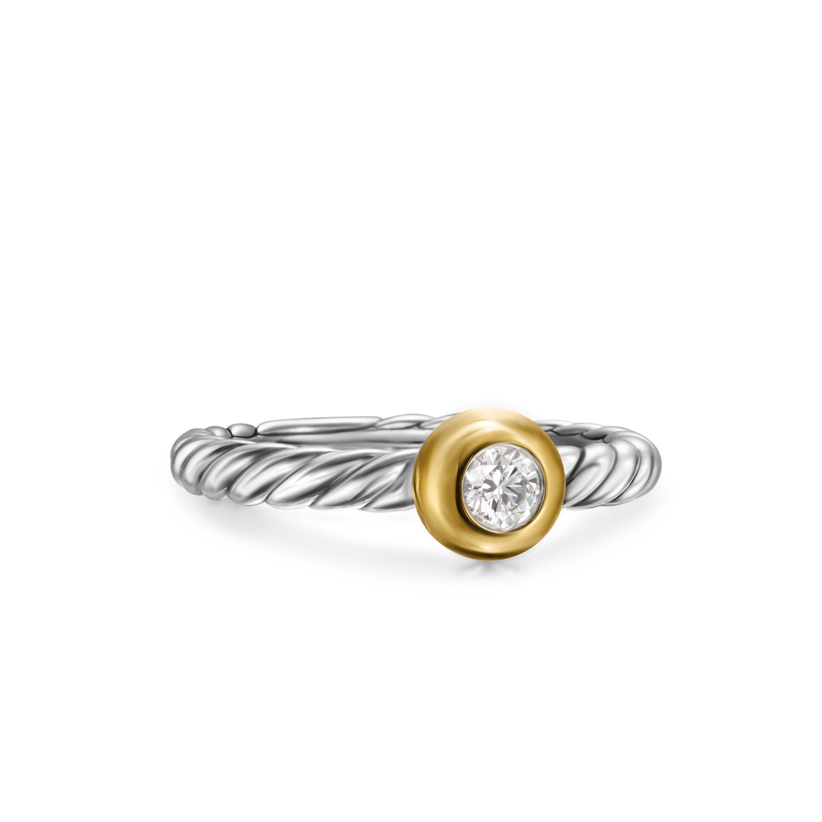Petite Cable Ring in Sterling Silver with 14K Yellow Gold and Center Diamond, 2.8mm Petite Cable Ring in Sterling Silver with 14K Yellow Gold and Center Diamond, 2.8mm