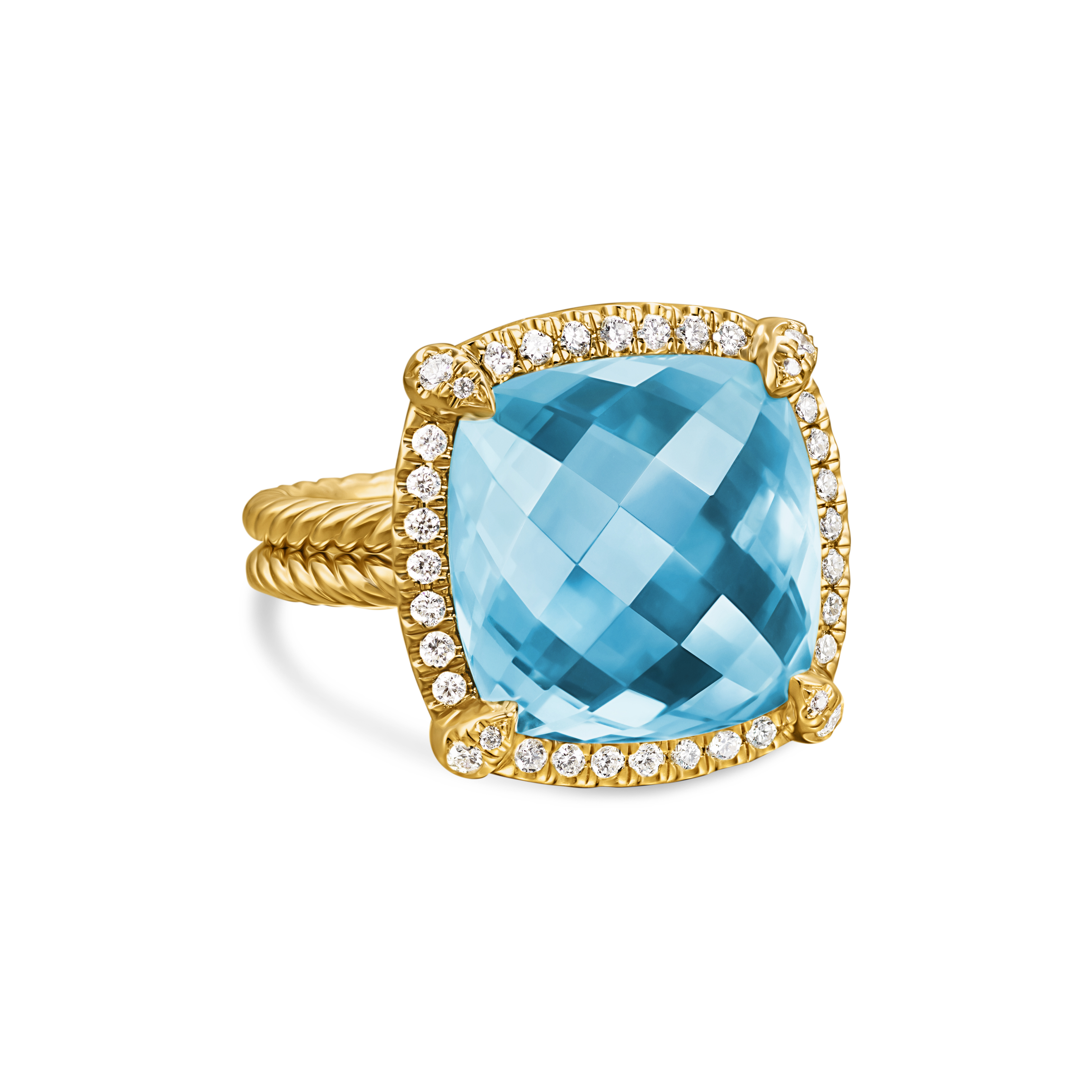 Chatelaine® Pavé Bezel Ring in 18K Yellow Gold with Blue Topaz and Diamonds, 14mm Chatelaine® Pavé Bezel Ring in 18K Yellow Gold with Blue Topaz and Diamonds, 14mm
