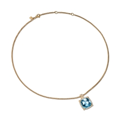 Chatelaine® Pavé Bezel Pendant Necklace in 18K Yellow Gold with Blue Topaz and Diamonds, 14mm thumbnail 2