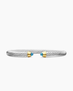 Cable Classics Bracelet in Sterling Silver with Blue Topaz and 14K Yellow Gold