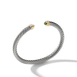 Classic Cable Bracelet in Sterling Silver with 14K Yellow Gold and Peridot, 5mm