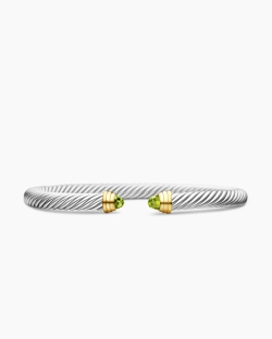 Classic Cable Bracelet in Sterling Silver with 14K Yellow Gold and Peridot, 5mm