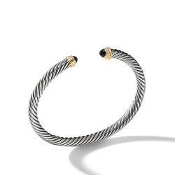 Classic Cable Bracelet in Sterling Silver with 14K Yellow Gold and Black Onyx, 5mm