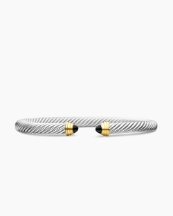 Classic Cable Bracelet in Sterling Silver with 14K Yellow Gold and Black Onyx, 5mm