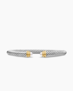 Classic Cable Bracelet in Sterling Silver with 14K Yellow Gold and Pearls, 5mm