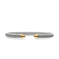Cable Classics Bracelet in Sterling Silver with 14K Yellow Gold Domes