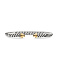 Classic Cable Bracelet in Sterling Silver with 14K Yellow Gold Domes, 5mm