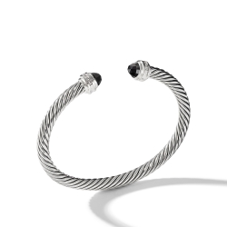 Classic Cable Bracelet in Sterling Silver with Black Onyx and Diamonds, 5mm