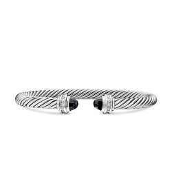 Classic Cable Bracelet in Sterling Silver with Black Onyx and Diamonds, 5mm