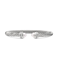 Cable Classics Bracelet in Sterling Silver with Pearls and Pavé Diamonds