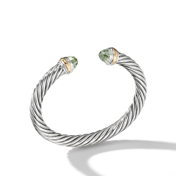 Classic Cable Bracelet in Sterling Silver with 14K Yellow Gold and Prasiolite, 7mm