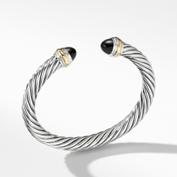 Classic Cable Bracelet in Sterling Silver with 14K Yellow Gold and Black Onyx, 7mm