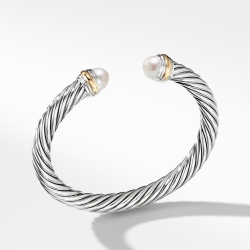 Classic Cable Bracelet in Sterling Silver with 14K Yellow Gold and Pearls, 7mm