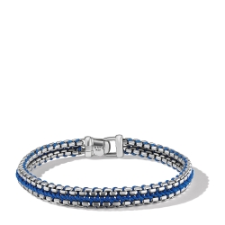 Woven Box Chain Bracelet in Sterling Silver with Blue Nylon, 10mm