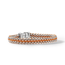 Woven Box Chain Bracelet in Sterling Silver with Orange Nylon, 10mm