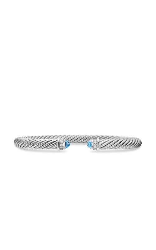 Classic Cable Bracelet in Sterling Silver with Blue Topaz and Diamonds, 5mm